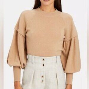 $425 Sz S Jonathan Simkhai Mackenzie Tan Cashmere Long Sleeve Sweater